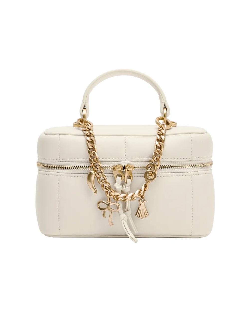 Zara Cream Top-Handle Mini Vanity Bag with Gold Chain
